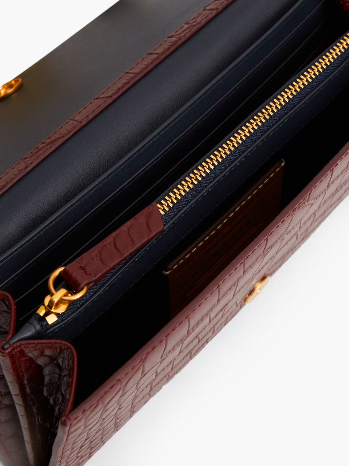 Croc-Embossed Leather Crossbody — Oxblood
