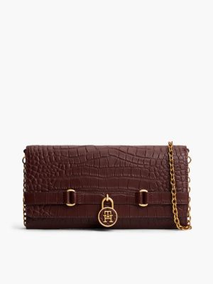 Croc-Embossed Leather Crossbody, Oxblood