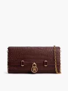 Croc-Embossed Leather Crossbody — Oxblood 1