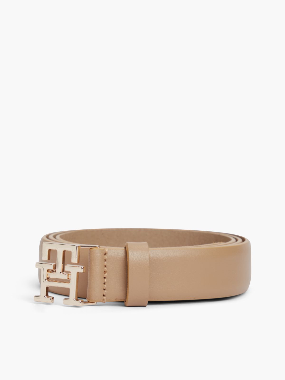 Monogram Buckle Smooth Leather Belt — Safari Canvas