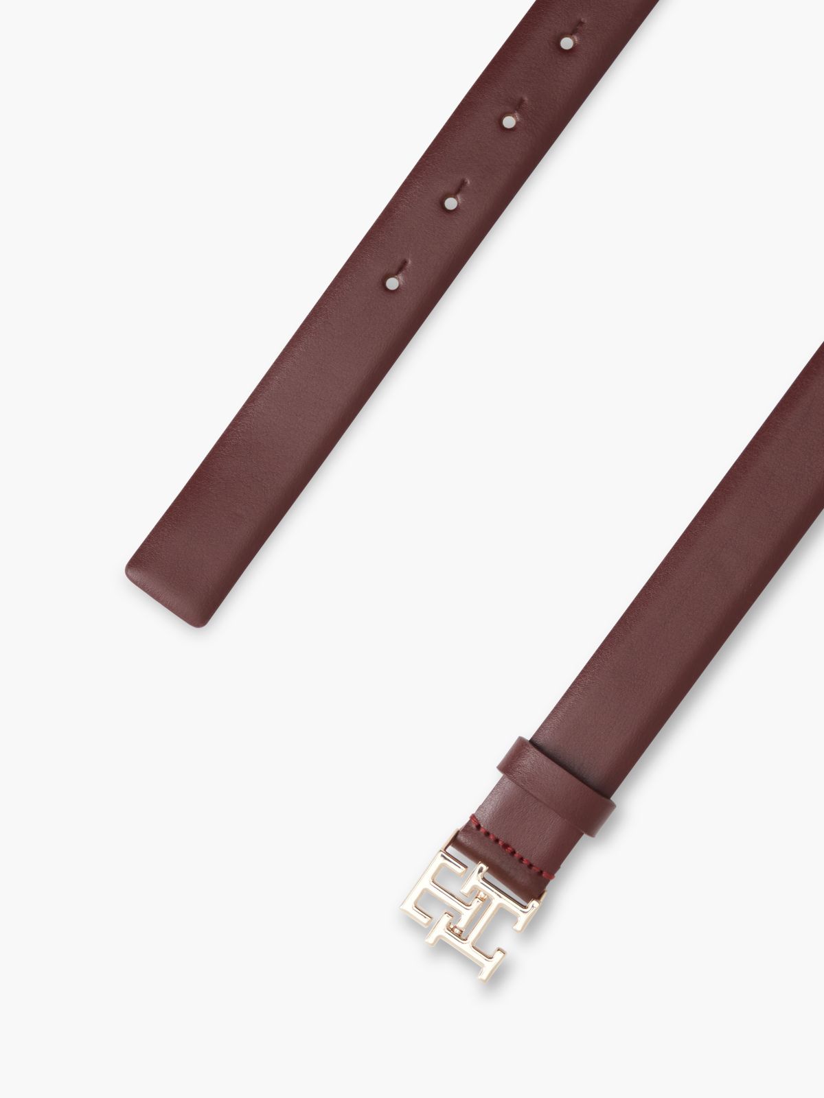 Monogram Buckle Smooth Leather Belt — Oxblood