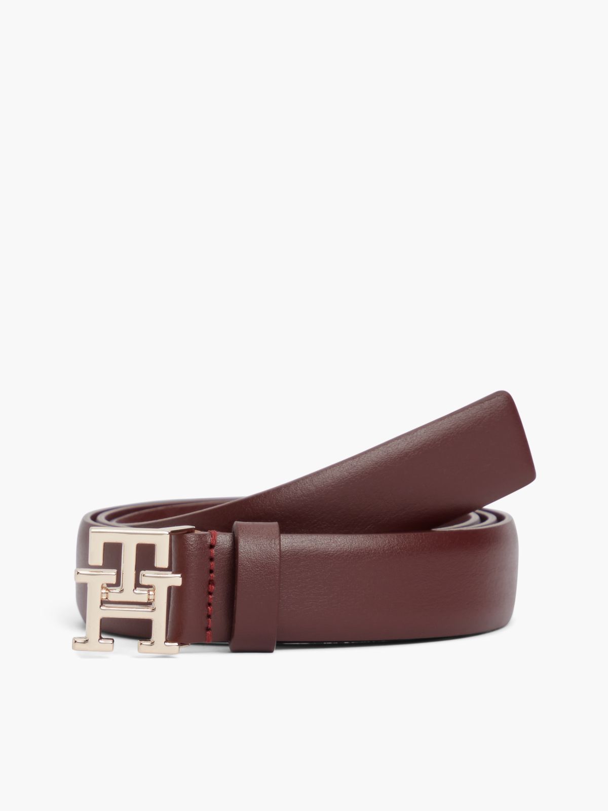 Monogram Buckle Smooth Leather Belt — Oxblood
