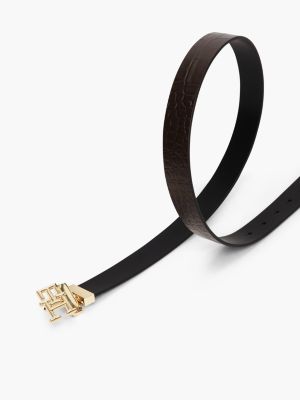Monogram Buckle Reversible Leather Belt, Black