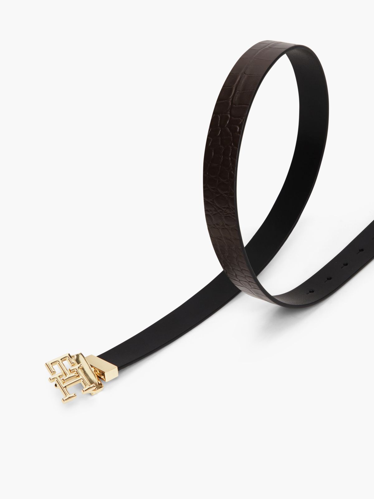 Monogram Buckle Reversible Leather Belt — Black