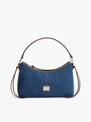 Tommy Jeans Denim & Leather Shoulder Bag, Blue Denim