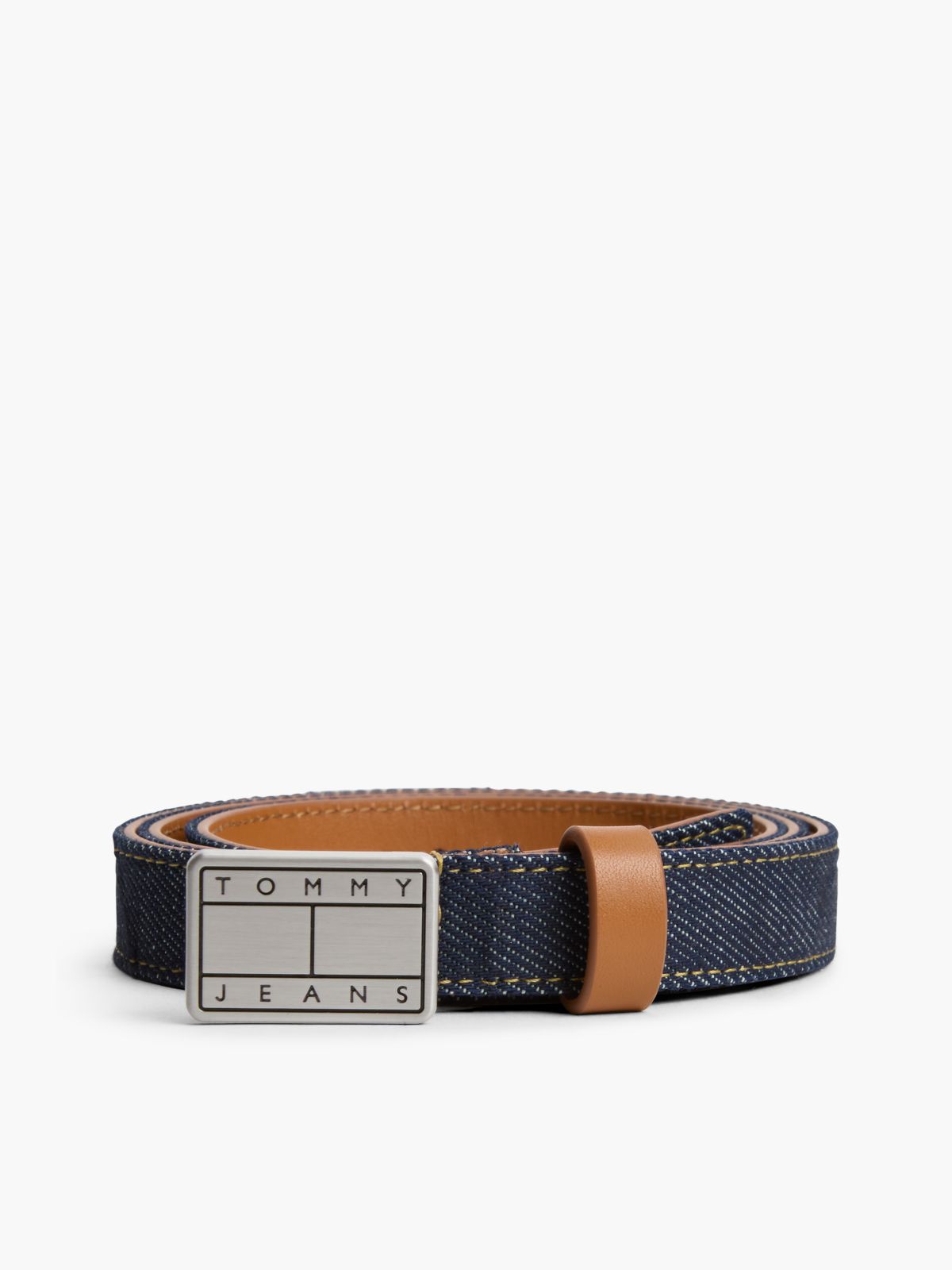 Tommy Jeans Badge Buckle Denim Belt — Denim Dark