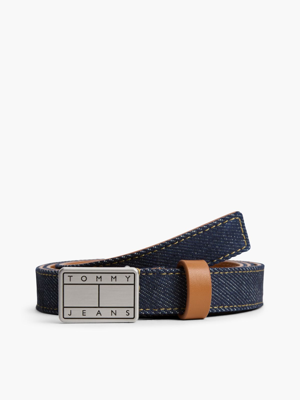 Tommy Jeans Badge Buckle Denim Belt — Denim Dark
