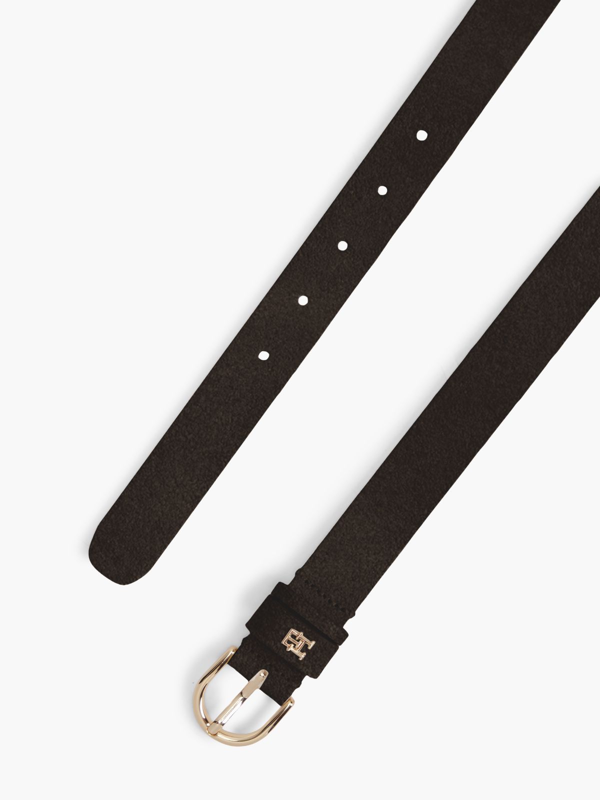 Essential Round Buckle Suede Belt — Fondant Brown