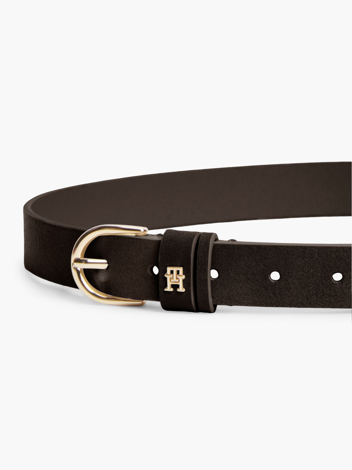 Essential Round Buckle Suede Belt — Fondant Brown