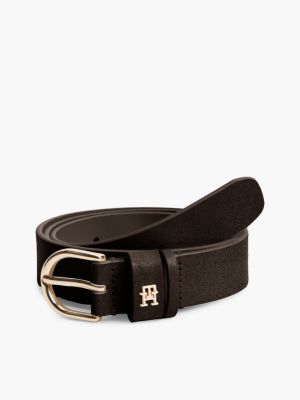 Essential Round Buckle Suede Belt, Fondant Brown