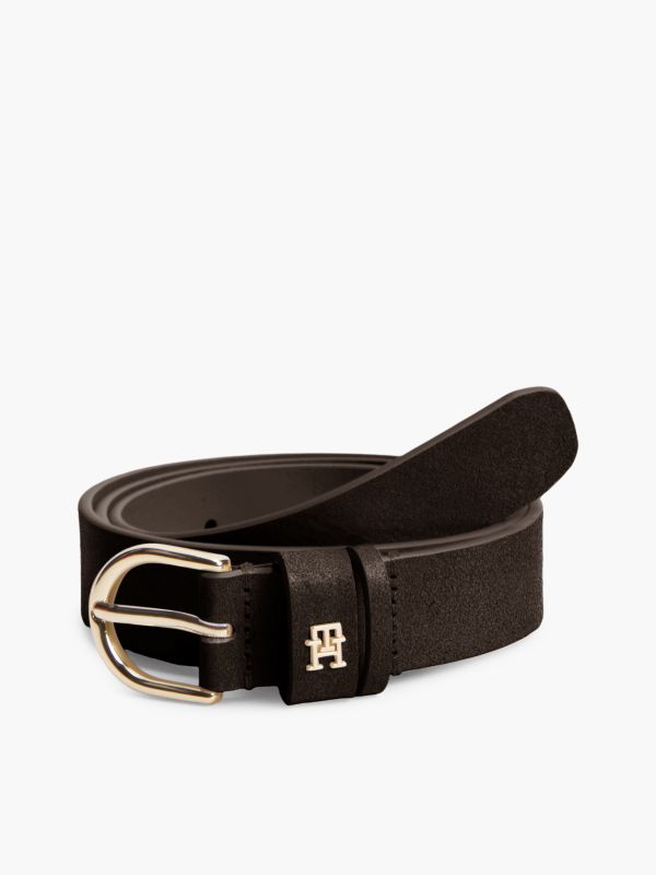 Essential Round Buckle Suede Belt — Fondant Brown