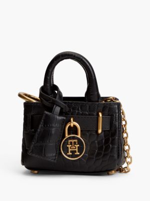 Женская сумка Tommy Hilfiger Croc-Embossed Leather Ultra-Mini, цвет: Чёрный — фото 1