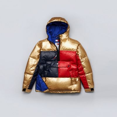 tommy jeans flag velour puffer