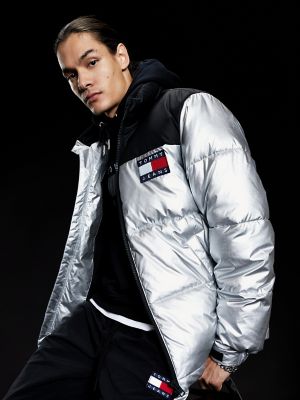 tommy jeans silver puffer jacket