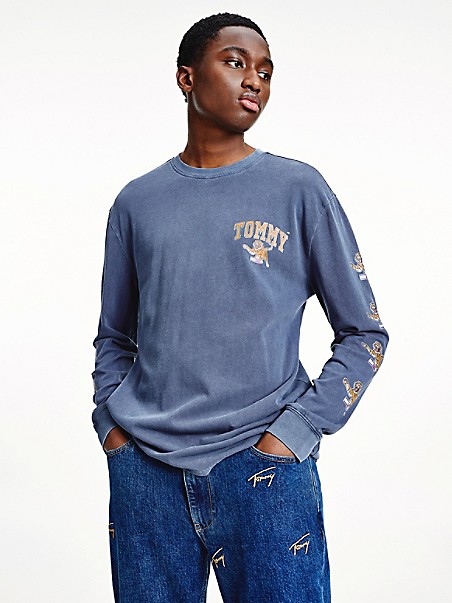 타미 진스 티셔츠 TOMMY JEANS Tiger Graphic Long-Sleeve T-Shirt,BLUE