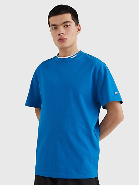 타미 진스 반팔티 TOMMY JEANS Solid Mock-Neck T-Shirt,REGATTA BLUE