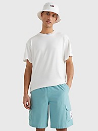 타미 진스 반팔티 TOMMY JEANS Solid Mock-Neck T-Shirt,WHITE