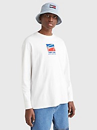 타미 진스 티셔츠 TOMMY JEANS Long-Sleeve Logo T-Shirt,WHITE