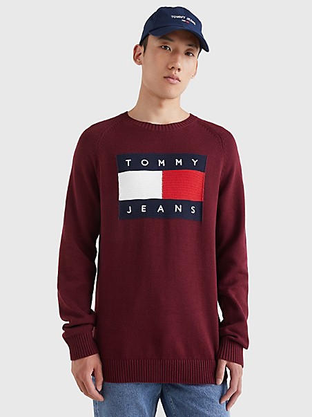 타미 진스 TOMMY JEANS Flag Sweater,DEEP ROUGE