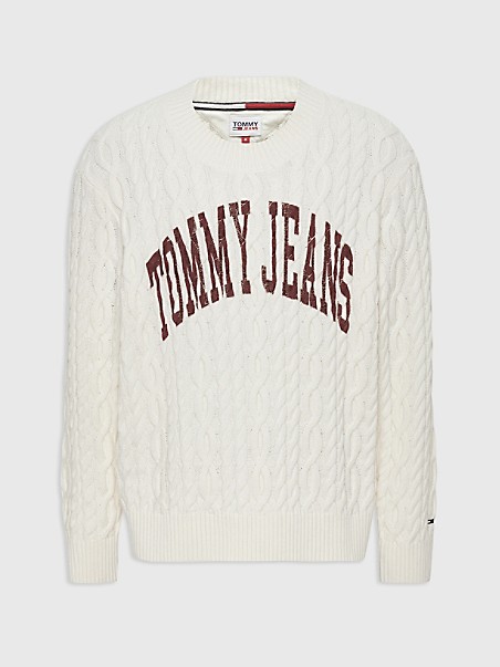타미 진스 TOMMY JEANS Collegiate Relaxed Fit Logo Sweater,ANCIENT WHITE