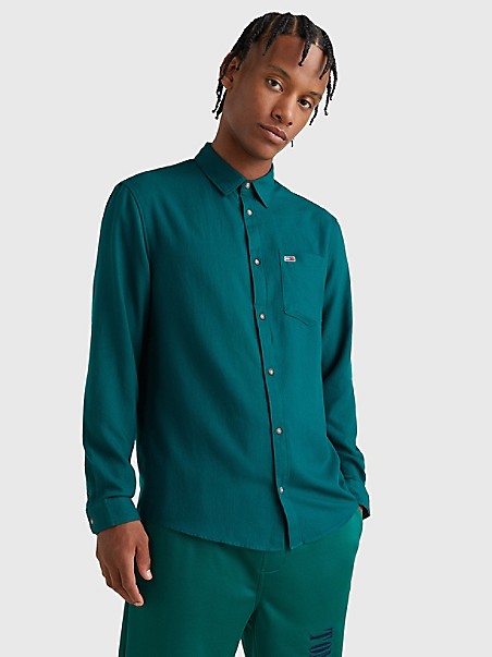 타미 진스 TOMMY JEANS Solid Flannel Shirt,DARK TURF GREEN