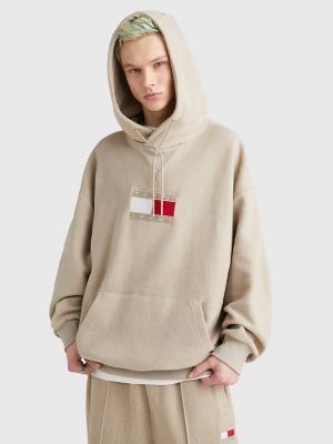 Tommy hilfiger embroidered flag logo hoodie in grey marl hot sale