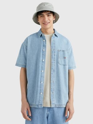 Short-Sleeve Denim Overshirt, Mid Indigo