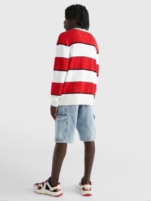 Bold Stripe Sweater, White / Deep Crimson