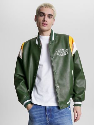 Faux leather clearance varsity jacket