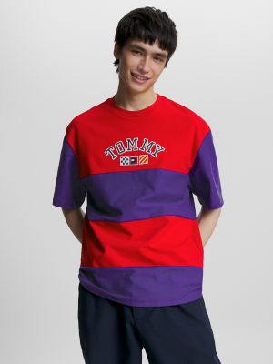 Cut-and-Sew Embroidered USA Hilfiger T-Shirt Tommy Logo 