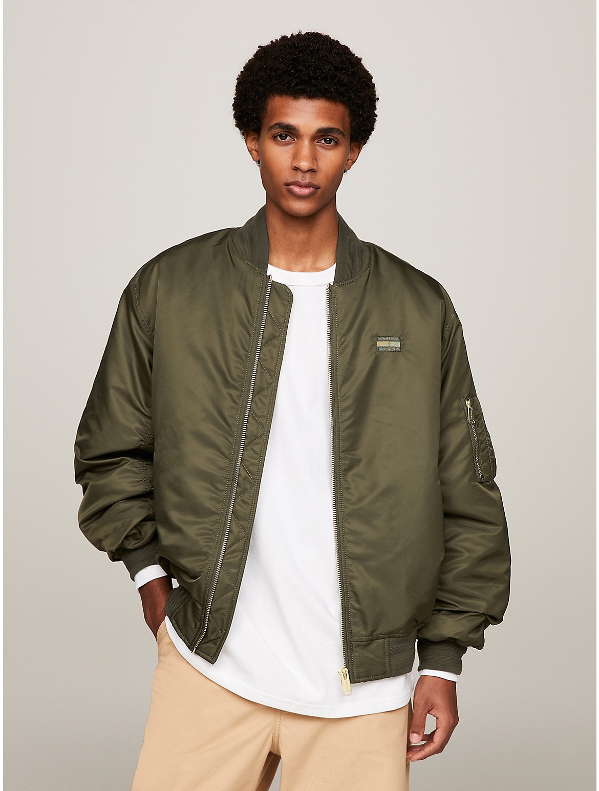 Tommy Hilfiger Relaxed Fit Satine Bomber Jacket In Drab Olive Green