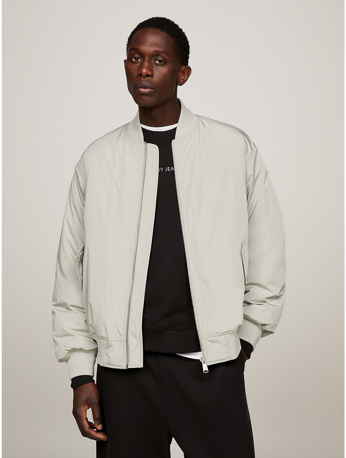 Tommy Hilfiger Relaxed Fit Sateen Bomber Jacket In Faded Willow