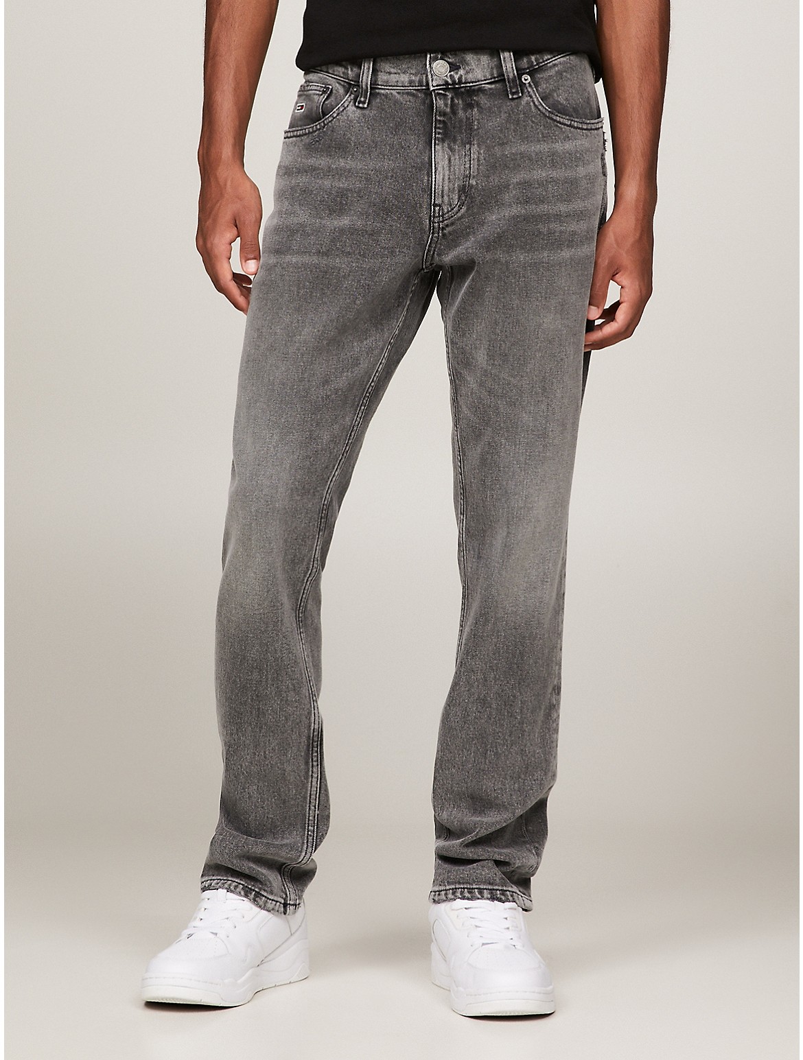 Tommy Hilfiger Men's Mid Rise Straight-Fit Black Wash Jean