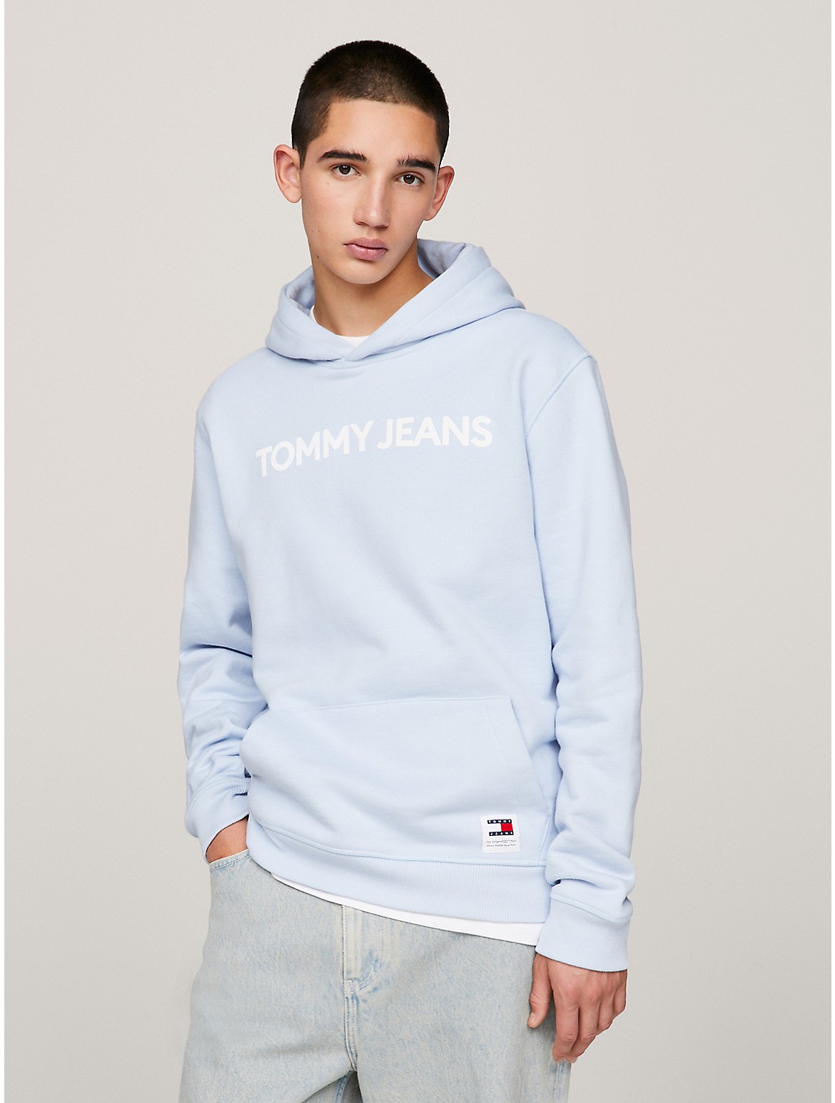 Shop Tommy Hilfiger Bold Logo Hoodie In Breezy Blue