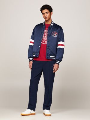 TJ Logo Luxe Varsity Bomber Jacket, Dark Night Navy