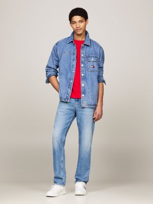 TJ Badge Denim Overshirt, Mid Indigo