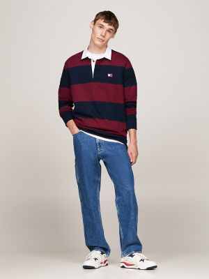 TJ Badge Logo Relaxed Rugby Shirt, Deep Rouge/Dark Night Navy