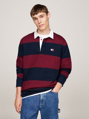 TJ Badge Logo Relaxed Rugby Shirt, Deep Rouge/Dark Night Navy
