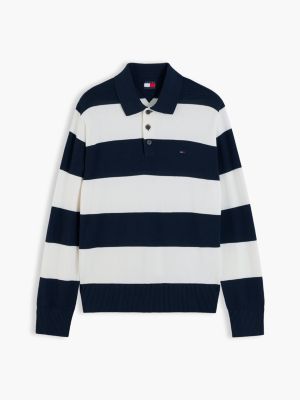 Мужские рубашки Tommy Hilfiger Tommy Jeans Slim Fit Sweater Polo, цвет: Синий полосатый — фото 5