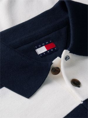 Мужские рубашки Tommy Hilfiger Tommy Jeans Slim Fit Sweater Polo, цвет: Синий полосатый — фото 6