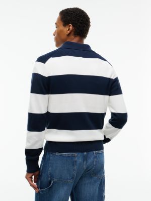 Мужские рубашки Tommy Hilfiger Tommy Jeans Slim Fit Sweater Polo, цвет: Синий полосатый — фото 4