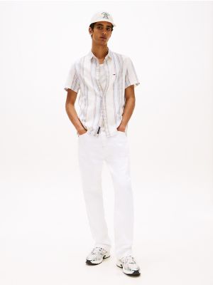 Tommy Jeans Slub Cotton Stripe Shirt, Ancient White Multi Stripe