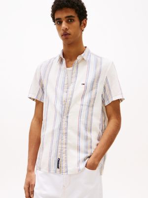 Tommy Jeans Slub Cotton Stripe Shirt, Ancient White Multi Stripe