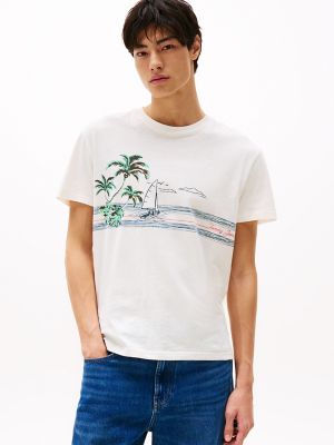Sailing Graphic Slub Cotton T-Shirt, Ancient White