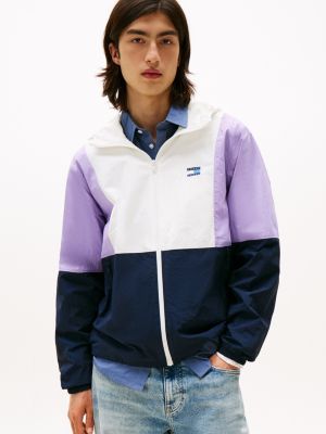 Tommy Jeans Hooded Chicago Windbreaker, White/Purple/Navy Multi