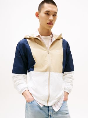 Coupe-vent à capuchon Tommy Jeans Chicago, beige/écru/bleu marine