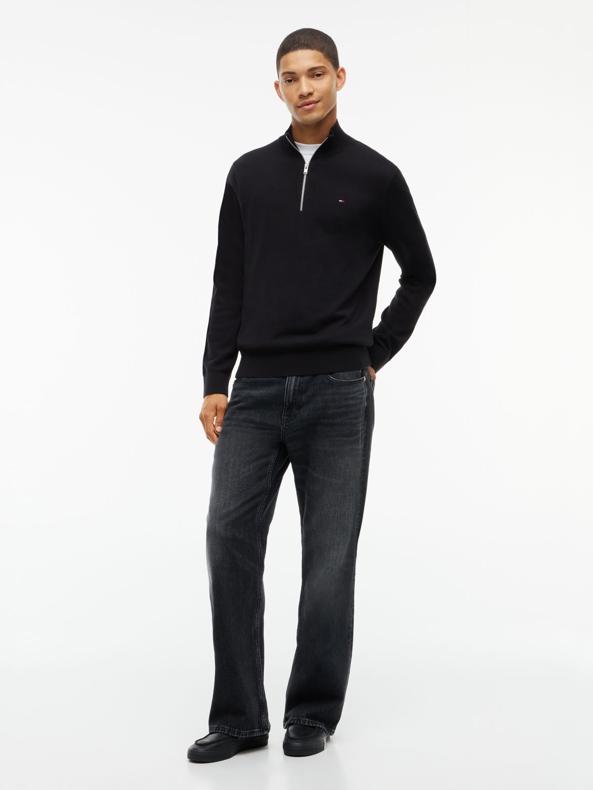 Tommy Jeans Slim Fit Quarter-Zip Sweater — Black