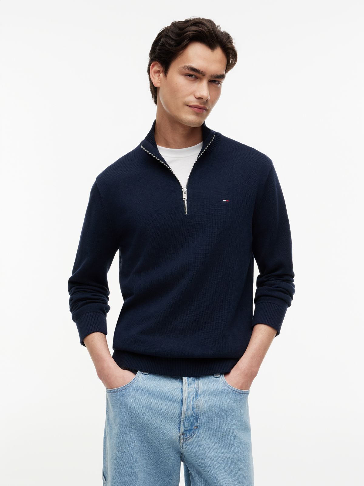 Tommy Jeans Slim Fit Quarter-Zip Sweater — Dark Blue