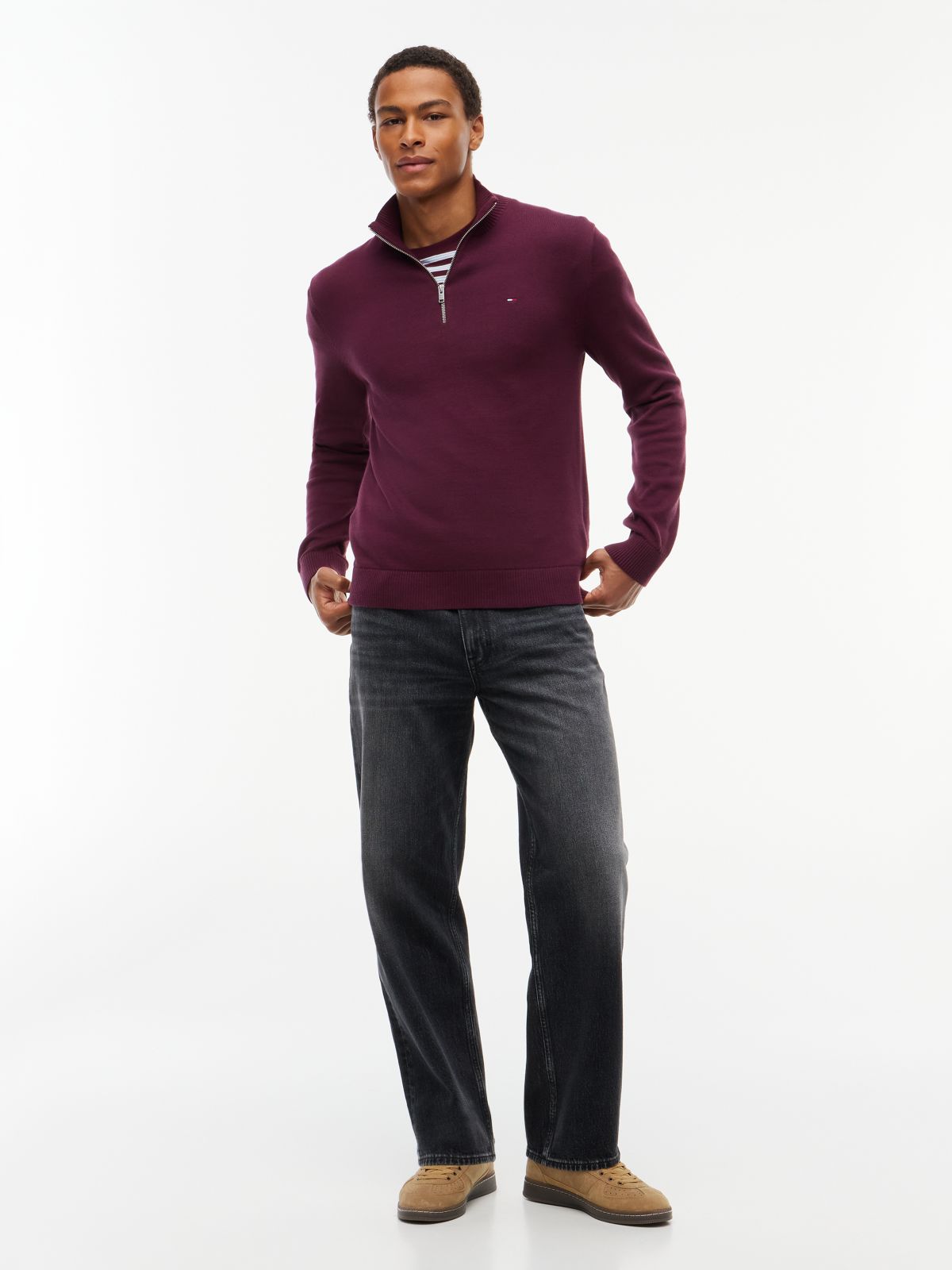 Tommy Jeans Slim Fit Quarter-Zip Sweater — Calypso Berry