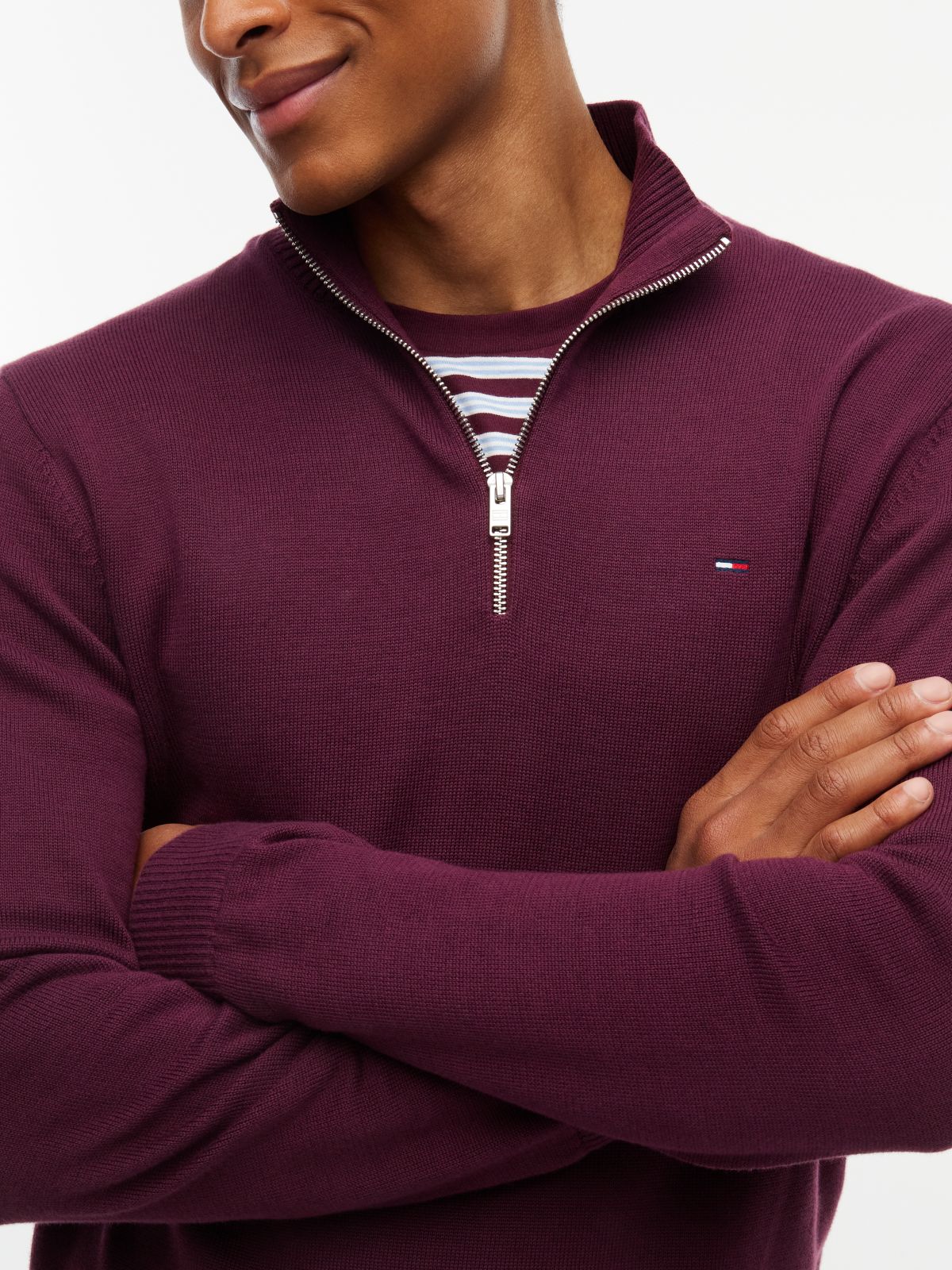 Tommy Jeans Slim Fit Quarter-Zip Sweater — Calypso Berry